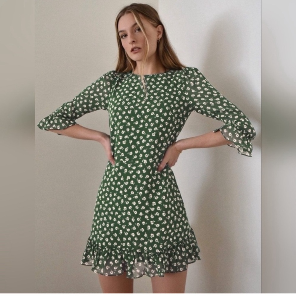 Reformation | Floral Doutzen Dress | size 8 | Chive Green
